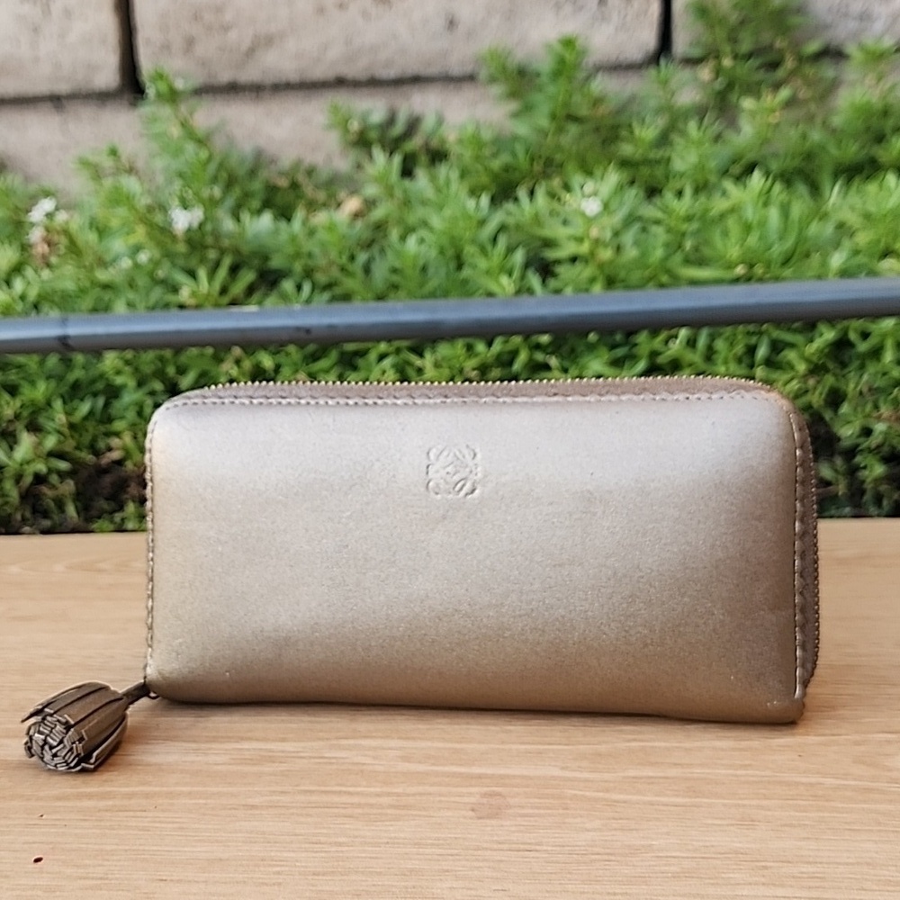 LOEWE Anagram Tassel Women's Long Wallet Champagne Gold Leather